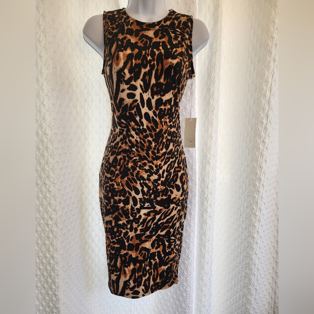 Peachy Girls Size S Leppard Bodycon Soft Midi Dress